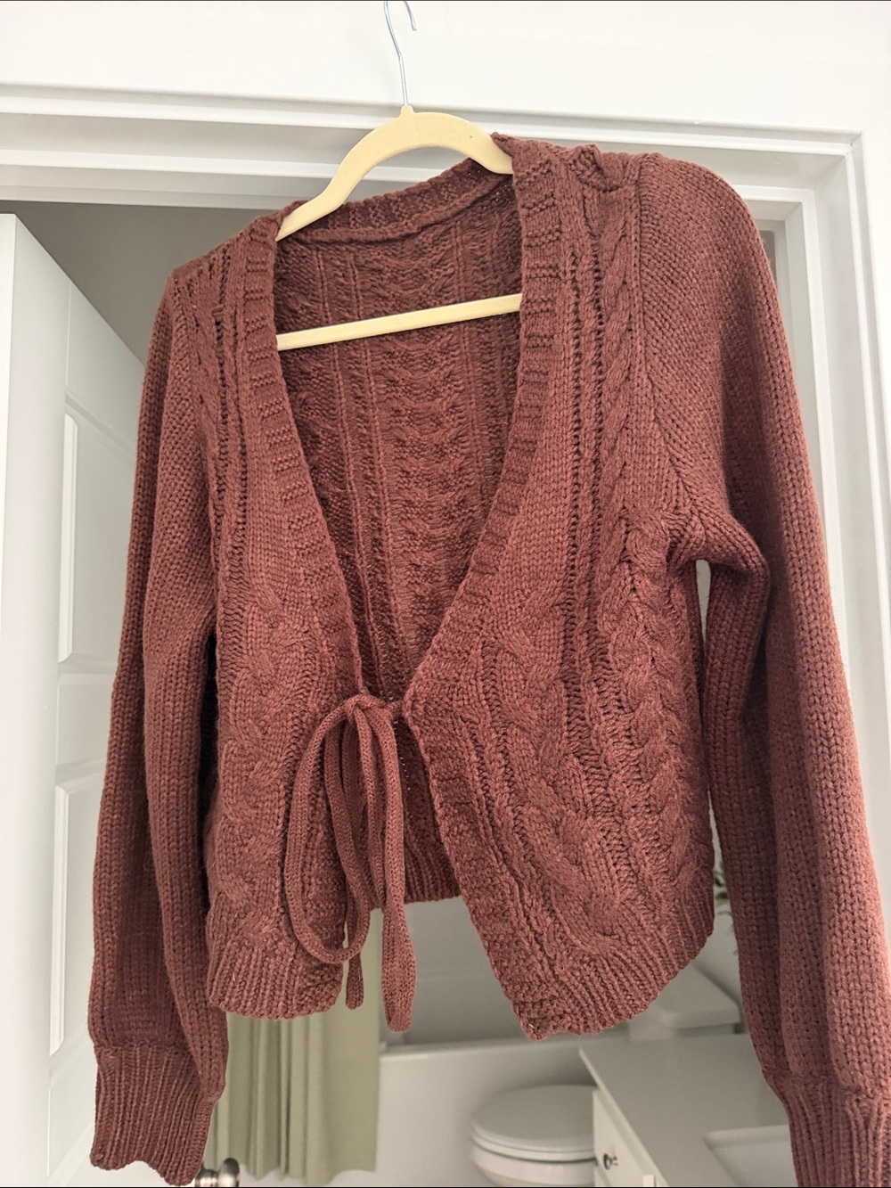 SHEIN Cable Knit Tie-Front Cardigan - Mauve